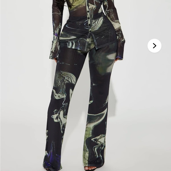 Fashion Nova Pants - Fashion Nova  Gisella Pant Black & Green Abstract Flare Pants NWOT pants only L